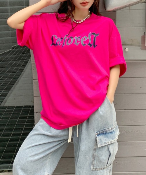 SHEENA(シーナ)の「バックプリントグラフィックオーバーサイズTシャツ(Tシャツ/カットソー・レディース・ブラック/オレンジ/ピンク/ホワイト/ベージュ・M)」の13枚目の写真