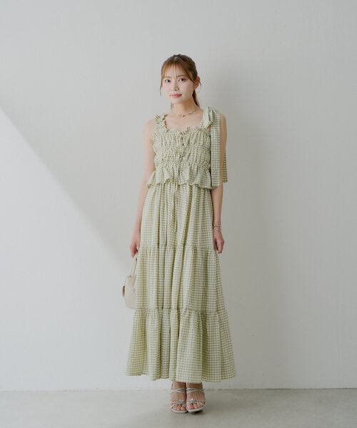 新色追加/マルチway】アシメ紐デザインチェック柄シャーリング