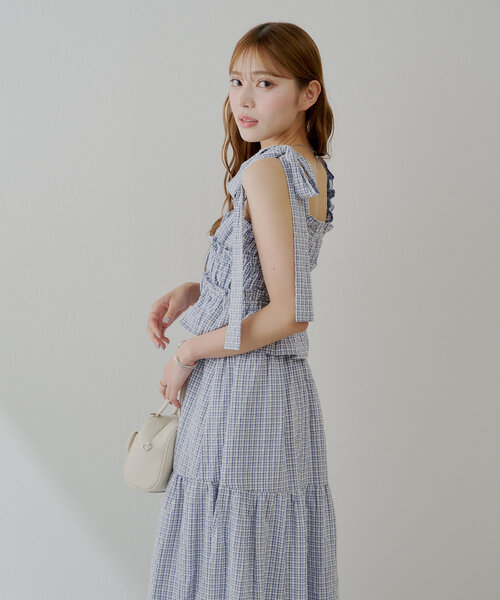 セール】【6色展開/マルチway】アシメ紐デザインチェック柄