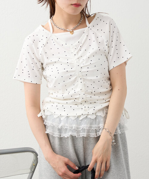 w closet（ダブルクローゼット）の「【新色登場！/6色展開】ホルターレイヤードＴ（Tシャツ/カットソー・レディース・アイボリー/グレー/ネイビー/オフホワイト/ブラック/ピンク・FREE）」の2枚目の写真