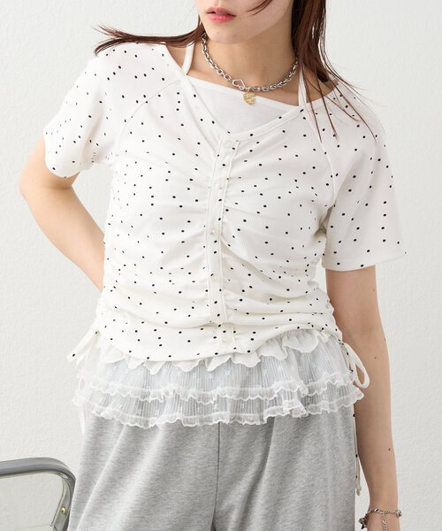 w closet（ダブルクローゼット）の「【新色登場！/6色展開】ホルターレイヤードＴ（Tシャツ/カットソー・レディース・アイボリー/グレー/ネイビー/オフホワイト/ブラック/ピンク・FREE）」の7枚目の写真