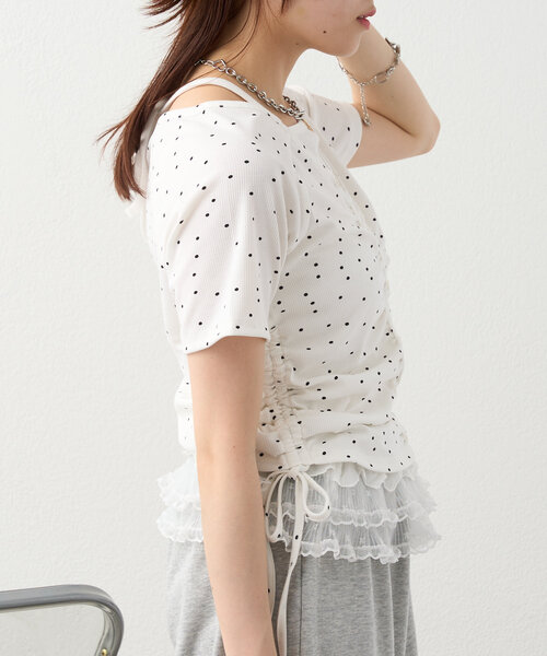 w closet（ダブルクローゼット）の「【新色登場！/6色展開】ホルターレイヤードＴ（Tシャツ/カットソー・レディース・アイボリー/グレー/ネイビー/オフホワイト/ブラック/ピンク・FREE）」の9枚目の写真