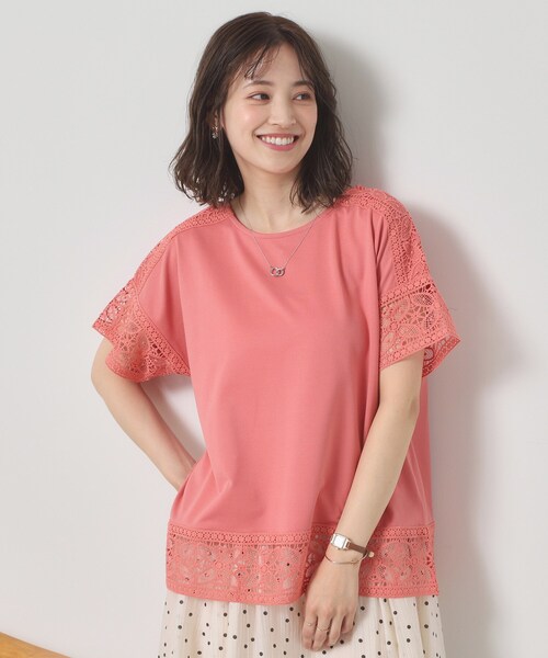 ITS'DEMO(イッツデモ)の「【吸水速乾/手洗い可/洗濯後しわになりにくい】カットミラノレーストップス(Tシャツ/カットソー・レディース・ブラック/ベビーピンク/サックスブルー/オフホワイト・00)」の4枚目の写真