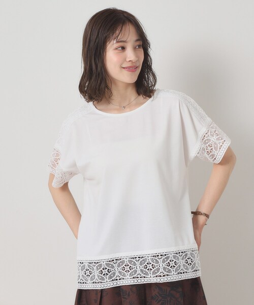 ITS'DEMO(イッツデモ)の「【吸水速乾/手洗い可/洗濯後しわになりにくい】カットミラノレーストップス(Tシャツ/カットソー・レディース・ブラック/ベビーピンク/サックスブルー/オフホワイト・00)」の2枚目の写真