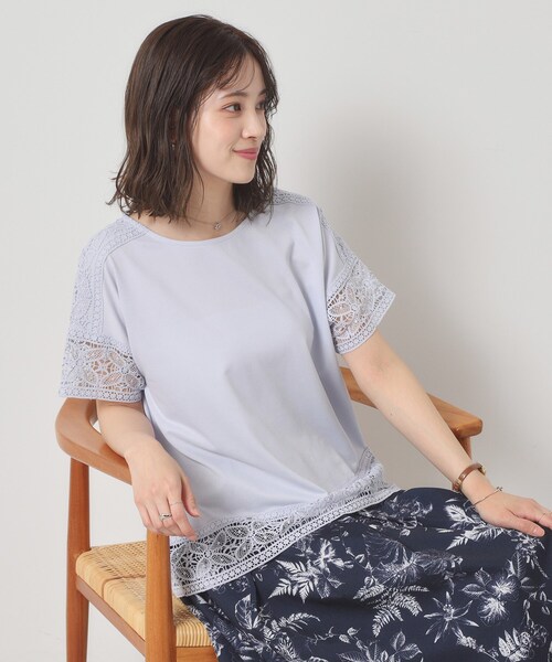 ITS'DEMO(イッツデモ)の「【吸水速乾/手洗い可/洗濯後しわになりにくい】カットミラノレーストップス(Tシャツ/カットソー・レディース・ブラック/ベビーピンク/サックスブルー/オフホワイト・00)」の3枚目の写真