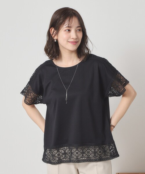 ITS'DEMO(イッツデモ)の「【吸水速乾/手洗い可/洗濯後しわになりにくい】カットミラノレーストップス(Tシャツ/カットソー・レディース・ブラック/ベビーピンク/サックスブルー/オフホワイト・00)」の10枚目の写真