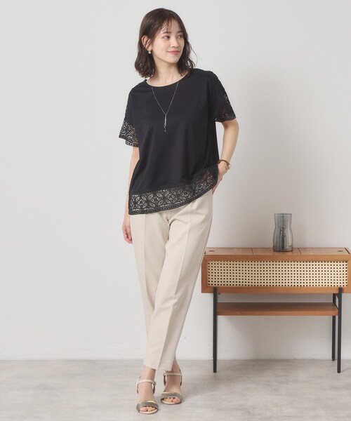 ITS'DEMO(イッツデモ)の「【吸水速乾/手洗い可/洗濯後しわになりにくい】カットミラノレーストップス(Tシャツ/カットソー・レディース・ブラック/ベビーピンク/サックスブルー/オフホワイト・00)」の12枚目の写真