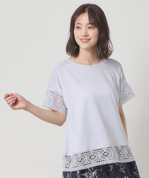 ITS'DEMO(イッツデモ)の「【吸水速乾/手洗い可/洗濯後しわになりにくい】カットミラノレーストップス(Tシャツ/カットソー・レディース・ブラック/ベビーピンク/サックスブルー/オフホワイト・00)」の15枚目の写真