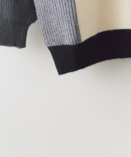 ROOPTOKYO(ループトウキョウ)の「クルーネック ブロッキングデザイン ニット(ニット/セーター・メンズ・ブラック/ベージュ/グリーン・M/L/XL)」の6枚目の写真