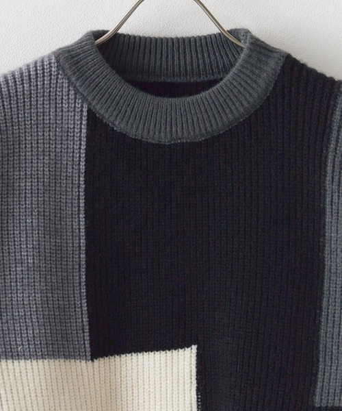 ROOPTOKYO(ループトウキョウ)の「クルーネック ブロッキングデザイン ニット(ニット/セーター・メンズ・ブラック/ベージュ/グリーン・M/L/XL)」の4枚目の写真