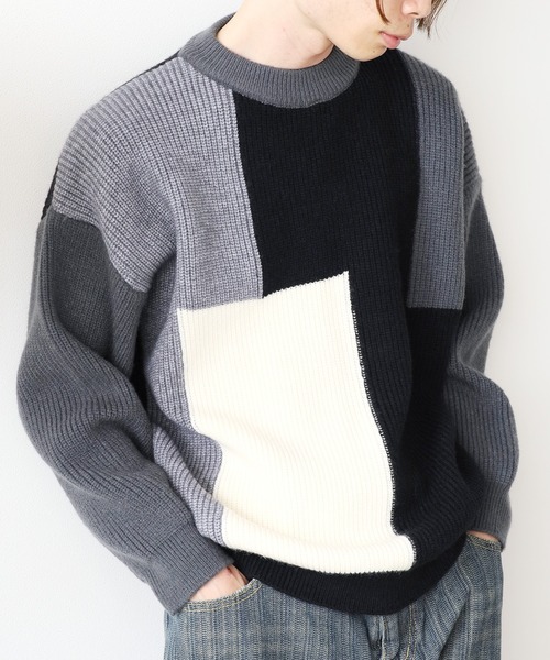 ROOPTOKYO(ループトウキョウ)の「クルーネック ブロッキングデザイン ニット(ニット/セーター・メンズ・ブラック/ベージュ/グリーン・M/L/XL)」の8枚目の写真