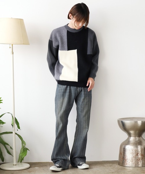 ROOPTOKYO(ループトウキョウ)の「クルーネック ブロッキングデザイン ニット(ニット/セーター・メンズ・ブラック/ベージュ/グリーン・M/L/XL)」の9枚目の写真