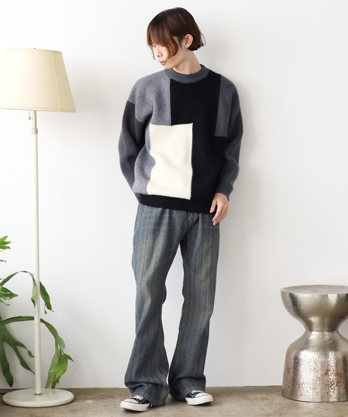 ROOPTOKYO(ループトウキョウ)の「クルーネック ブロッキングデザイン ニット(ニット/セーター・メンズ・ブラック/ベージュ/グリーン・M/L/XL)」の10枚目の写真