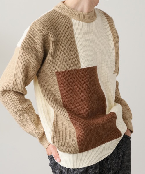 ROOPTOKYO(ループトウキョウ)の「クルーネック ブロッキングデザイン ニット(ニット/セーター・メンズ・ブラック/ベージュ/グリーン・M/L/XL)」の13枚目の写真