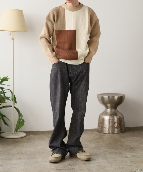 ROOPTOKYO(ループトウキョウ)の「クルーネック ブロッキングデザイン ニット(ニット/セーター・メンズ・ブラック/ベージュ/グリーン・M/L/XL)」の14枚目の写真