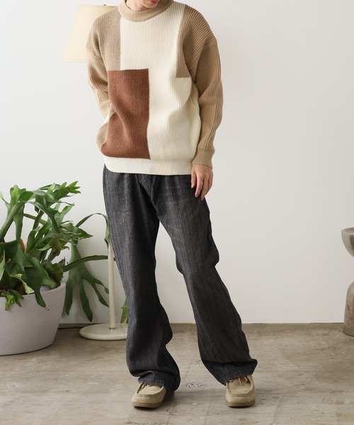 ROOPTOKYO(ループトウキョウ)の「クルーネック ブロッキングデザイン ニット(ニット/セーター・メンズ・ブラック/ベージュ/グリーン・M/L/XL)」の15枚目の写真