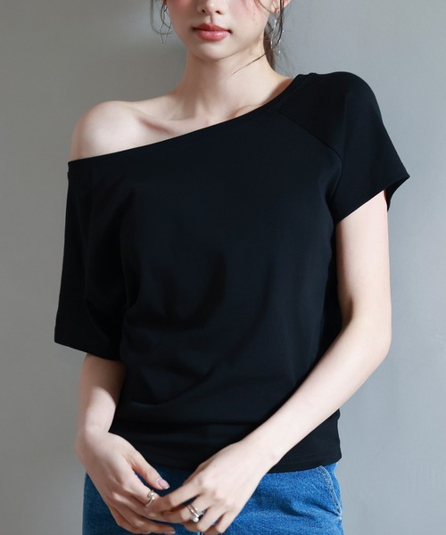 SAISON DE PAPILLON(セゾンドパピヨン)の「2wayラグランスリーブTシャツ(Tシャツ/カットソー・レディース・ホワイト/ブラック/グレー・S/M/L)」の1枚目の写真