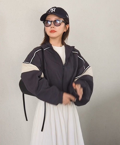 color scheme zipup blouson /配色ラインジップアップショート