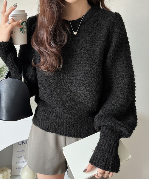 セール】ゆるっとシルエットで大人可愛く！ぽわん袖クルーネックプル
