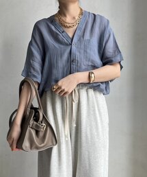 DouDou | リヨセルリネン半袖VVシャツ(シャツ/ブラウス)