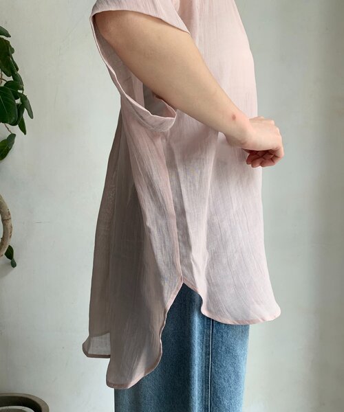 【DouDou】リネン半袖Vシャツ リヨセルリネン半袖VVシャツ（シャツ/ブラウス）｜DouDou