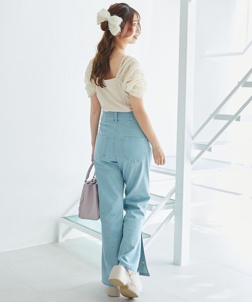 MAJESTIC LEGON(マジェスティックレゴン)の「パールチェーン異素材トップス(Tシャツ/カットソー・レディース・ピンクベージュ/ブラック/グレー・MEDIUM)」の7枚目の写真