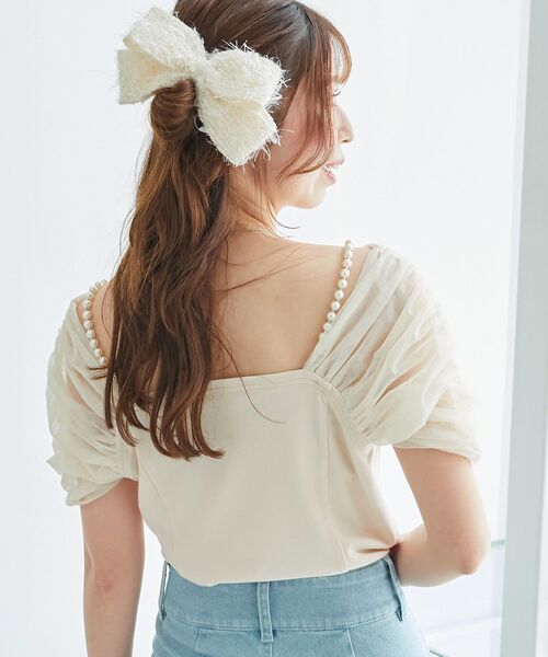 MAJESTIC LEGON(マジェスティックレゴン)の「パールチェーン異素材トップス(Tシャツ/カットソー・レディース・ピンクベージュ/ブラック/グレー・MEDIUM)」の10枚目の写真
