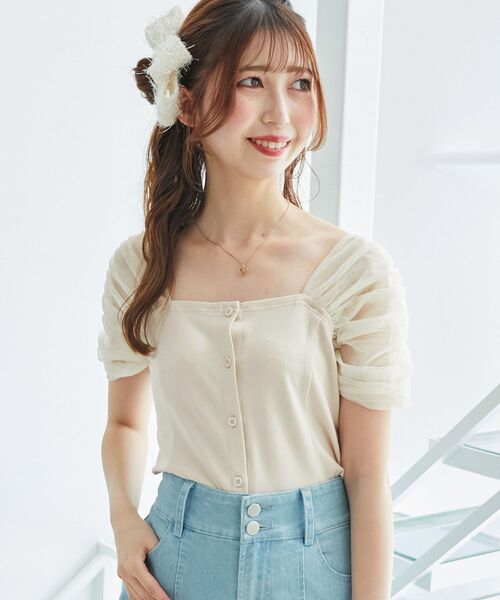 MAJESTIC LEGON(マジェスティックレゴン)の「パールチェーン異素材トップス(Tシャツ/カットソー・レディース・ピンクベージュ/ブラック/グレー・MEDIUM)」の12枚目の写真