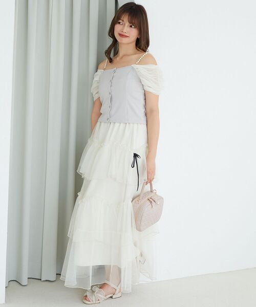 MAJESTIC LEGON(マジェスティックレゴン)の「パールチェーン異素材トップス(Tシャツ/カットソー・レディース・ピンクベージュ/ブラック/グレー・MEDIUM)」の14枚目の写真