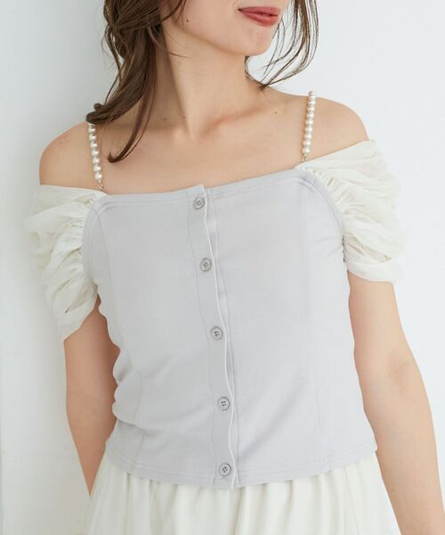 MAJESTIC LEGON(マジェスティックレゴン)の「パールチェーン異素材トップス(Tシャツ/カットソー・レディース・ピンクベージュ/ブラック/グレー・MEDIUM)」の16枚目の写真