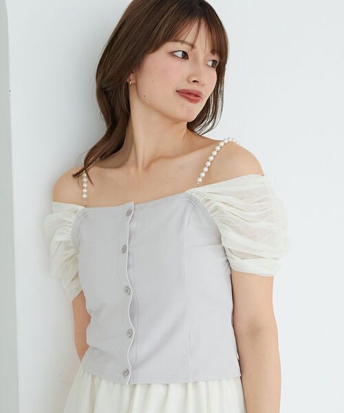 MAJESTIC LEGON(マジェスティックレゴン)の「パールチェーン異素材トップス(Tシャツ/カットソー・レディース・ピンクベージュ/ブラック/グレー・MEDIUM)」の17枚目の写真