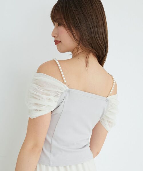 MAJESTIC LEGON(マジェスティックレゴン)の「パールチェーン異素材トップス(Tシャツ/カットソー・レディース・ピンクベージュ/ブラック/グレー・MEDIUM)」の18枚目の写真