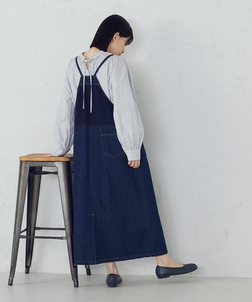 ONIGIRI(オニギリ)の「デニムジャンパースカート(ワンピース・レディース・ネイビー/チャコール・LARGE/MEDIUM)」の4枚目の写真
