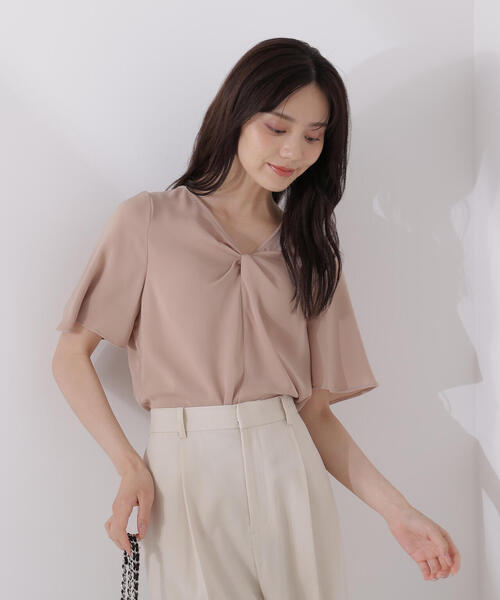 PROPORTION BODY DRESSING（プロポーションボディドレッシング）の「ツイスト半袖ブラウス / 1215210610（シャツ/ブラウス・レディース・ベージュ系その他/ホワイト/ブラウン・MEDIUM/SMALL）」の3枚目の写真