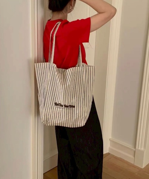 Port（ポート）の「【 Port / ポート 】 サッカー ストライプ 刺繍ロゴ トートバッグ #_（トートバッグ・レディース・グリーン/ブルー/ベージュ・FREE）」の3枚目の写真