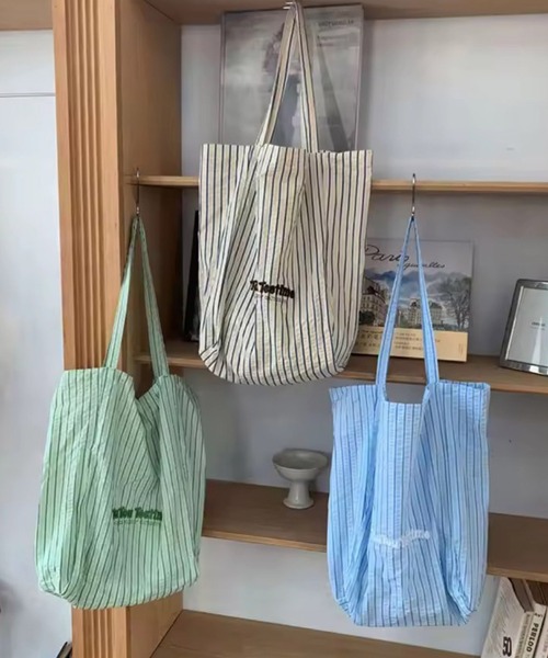 Port（ポート）の「【 Port / ポート 】 サッカー ストライプ 刺繍ロゴ トートバッグ #_（トートバッグ・レディース・グリーン/ブルー/ベージュ・FREE）」の4枚目の写真