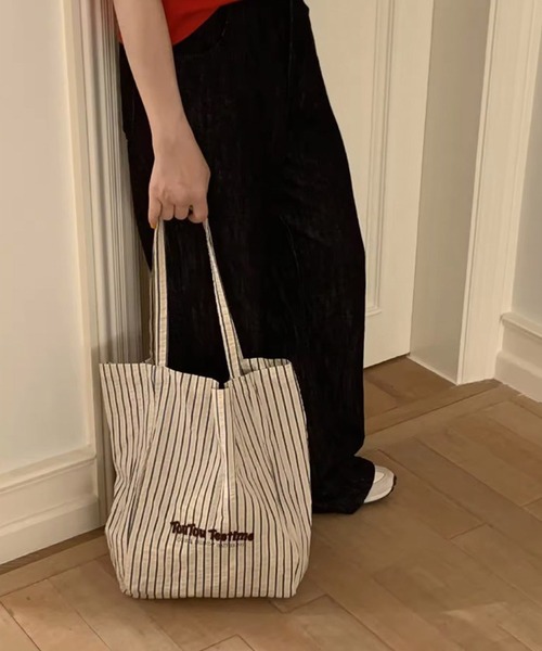 Port（ポート）の「【 Port / ポート 】 サッカー ストライプ 刺繍ロゴ トートバッグ #_（トートバッグ・レディース・グリーン/ブルー/ベージュ・FREE）」の5枚目の写真