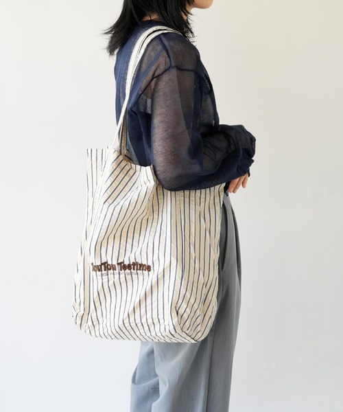 Port（ポート）の「【 Port / ポート 】 サッカー ストライプ 刺繍ロゴ トートバッグ #_（トートバッグ・レディース・グリーン/ブルー/ベージュ・FREE）」の6枚目の写真