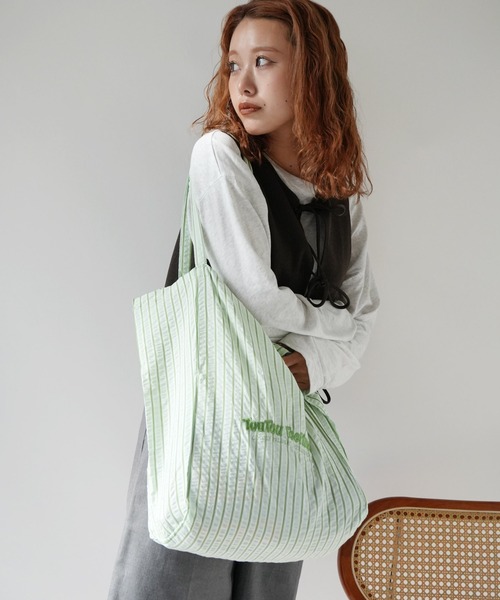 Port（ポート）の「【 Port / ポート 】 サッカー ストライプ 刺繍ロゴ トートバッグ #_（トートバッグ・レディース・グリーン/ブルー/ベージュ・FREE）」の10枚目の写真