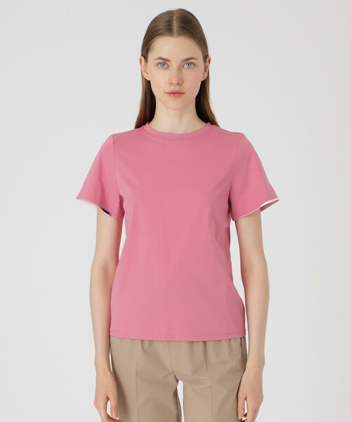 セール】ピマコットンプレーティング天竺袖口チェックTシャツ（Tシャツ