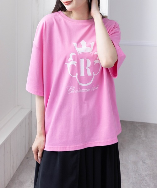 clear（クリア）の「オーバーサイズ王冠プリントTシャツ [着回し力抜群 大人 カジュアル]（Tシャツ/カットソー・レディース・オフホワイト/ブラック/ピンク・F）」の3枚目の写真