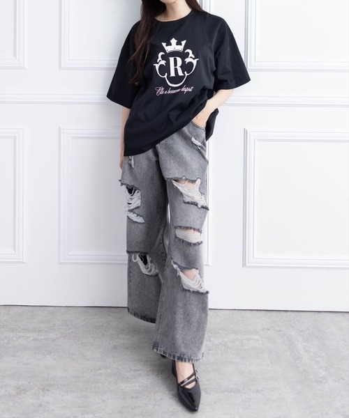 clear（クリア）の「オーバーサイズ王冠プリントTシャツ [着回し力抜群 大人 カジュアル]（Tシャツ/カットソー・レディース・オフホワイト/ブラック/ピンク・F）」の10枚目の写真