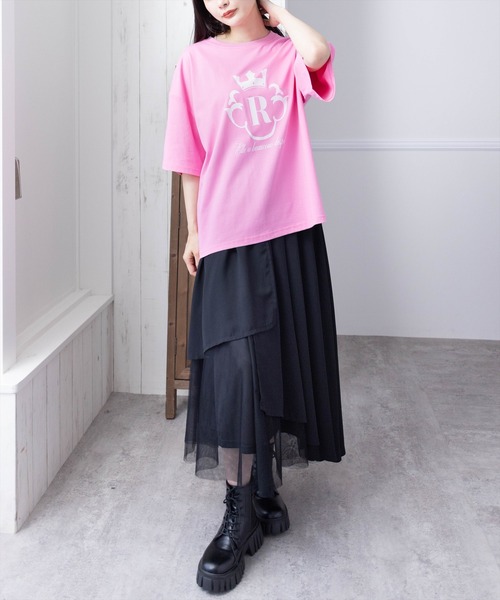 clear（クリア）の「オーバーサイズ王冠プリントTシャツ [着回し力抜群 大人 カジュアル]（Tシャツ/カットソー・レディース・オフホワイト/ブラック/ピンク・F）」の18枚目の写真