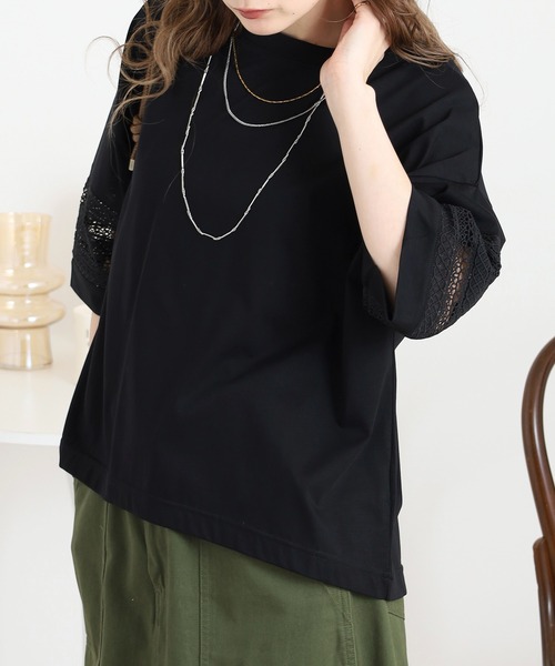EGLANTINE(エグランティーヌ)の「EGLANTINE 袖レース7分袖カットソー(Tシャツ/カットソー・レディース・ブラック/チャコールグレー・38)」の3枚目の写真