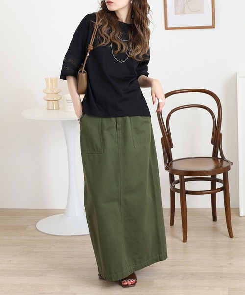 EGLANTINE(エグランティーヌ)の「EGLANTINE 袖レース7分袖カットソー(Tシャツ/カットソー・レディース・ブラック/チャコールグレー・38)」の7枚目の写真