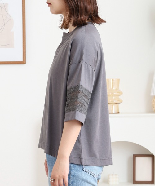 EGLANTINE(エグランティーヌ)の「EGLANTINE 袖レース7分袖カットソー(Tシャツ/カットソー・レディース・ブラック/チャコールグレー・38)」の13枚目の写真
