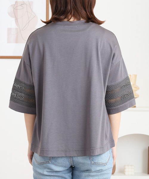 EGLANTINE(エグランティーヌ)の「EGLANTINE 袖レース7分袖カットソー(Tシャツ/カットソー・レディース・ブラック/チャコールグレー・38)」の14枚目の写真