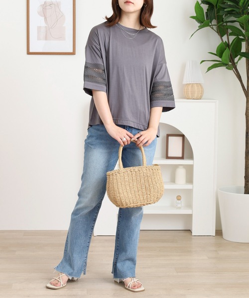 EGLANTINE(エグランティーヌ)の「EGLANTINE 袖レース7分袖カットソー(Tシャツ/カットソー・レディース・ブラック/チャコールグレー・38)」の11枚目の写真