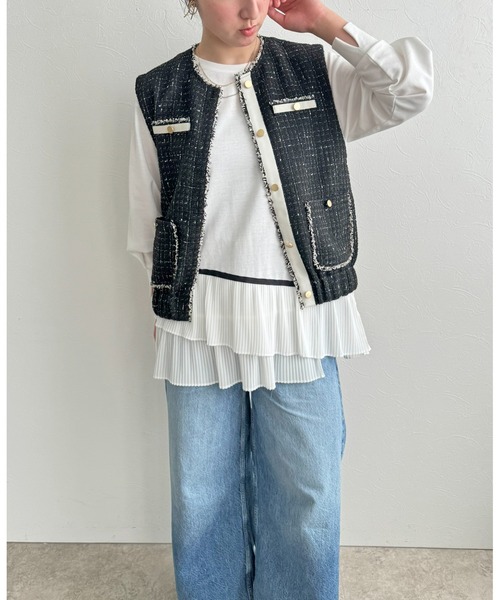 LHELBIE(レルビエ)の「プリーツヘムトップス(Tシャツ/カットソー・レディース・ブラック/オフホワイト・M)」の12枚目の写真