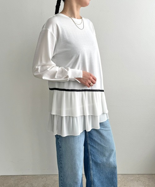 LHELBIE(レルビエ)の「プリーツヘムトップス(Tシャツ/カットソー・レディース・ブラック/オフホワイト・M)」の13枚目の写真